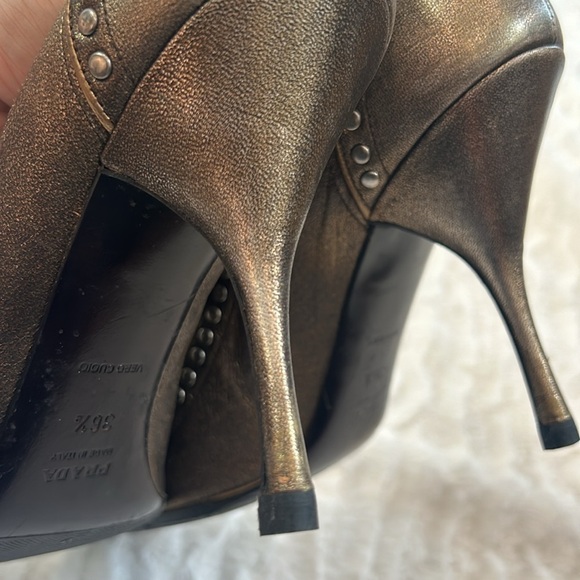 PRADA CALZATURE DONNA FUME STUD CAMMELLO SIZE 36.5 US 6.5 medieval stiletto heel - Picture 5 of 11